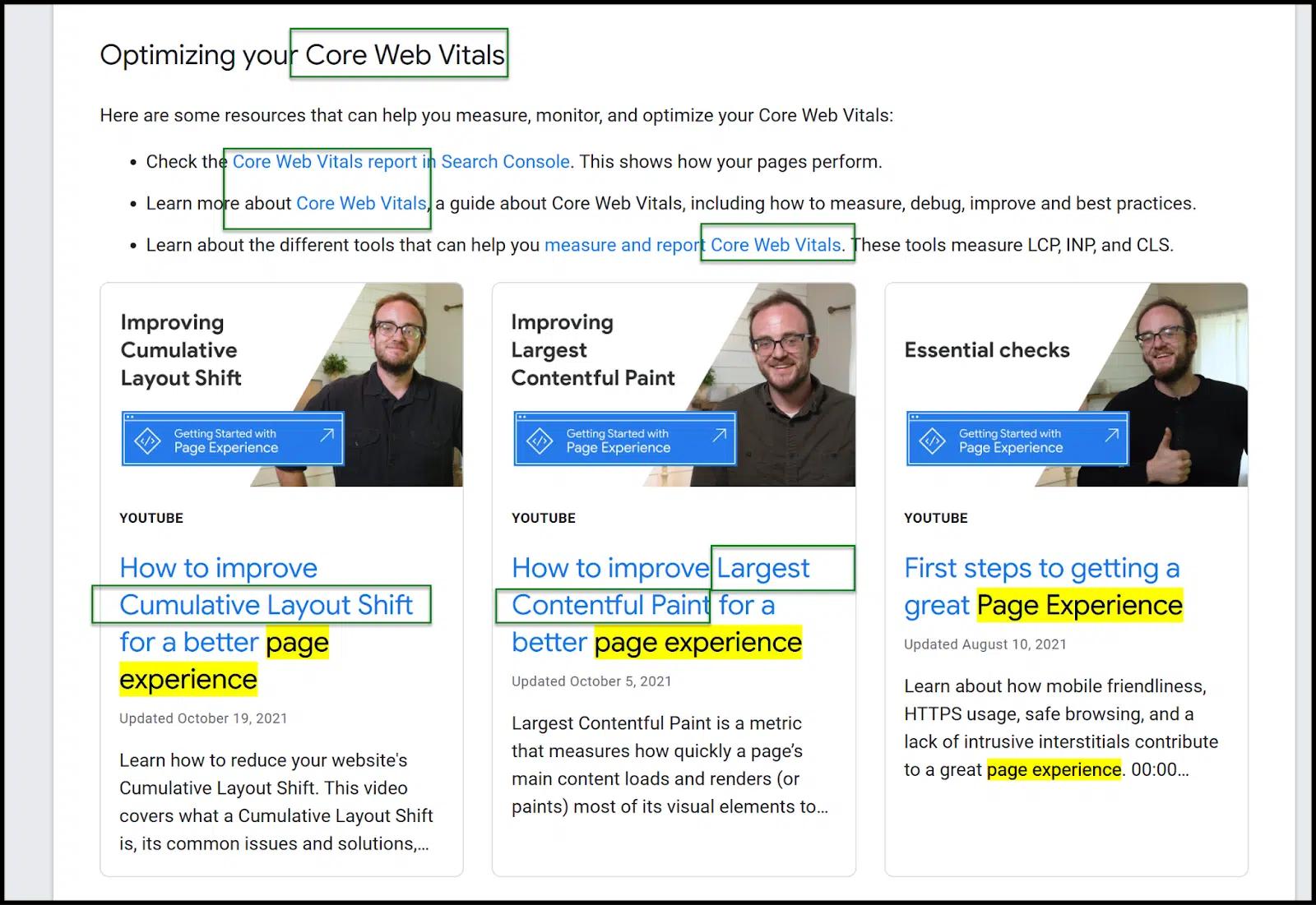 Core Web Vitals and page experience resources