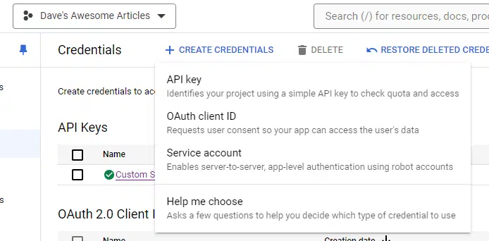 Google Cloud - API key credentials