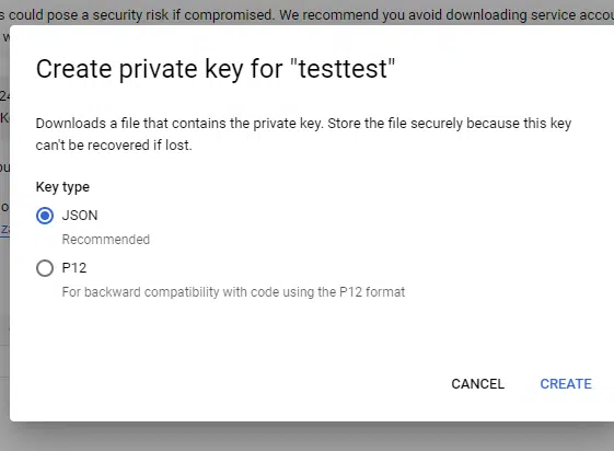 Google Cloud - Create private key