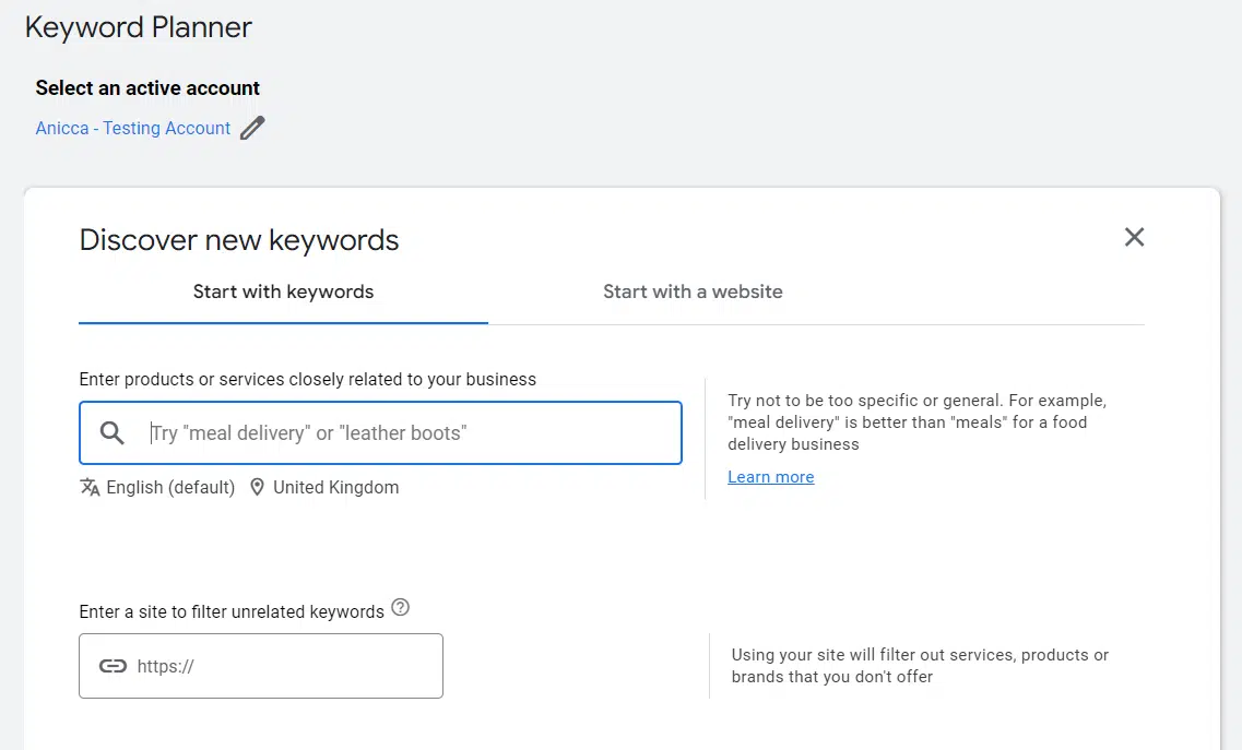 Google Keyword Planner for PPC