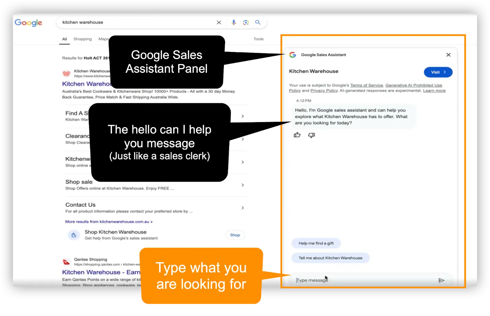 Google’s AI Sales Assistant- SERPs panel