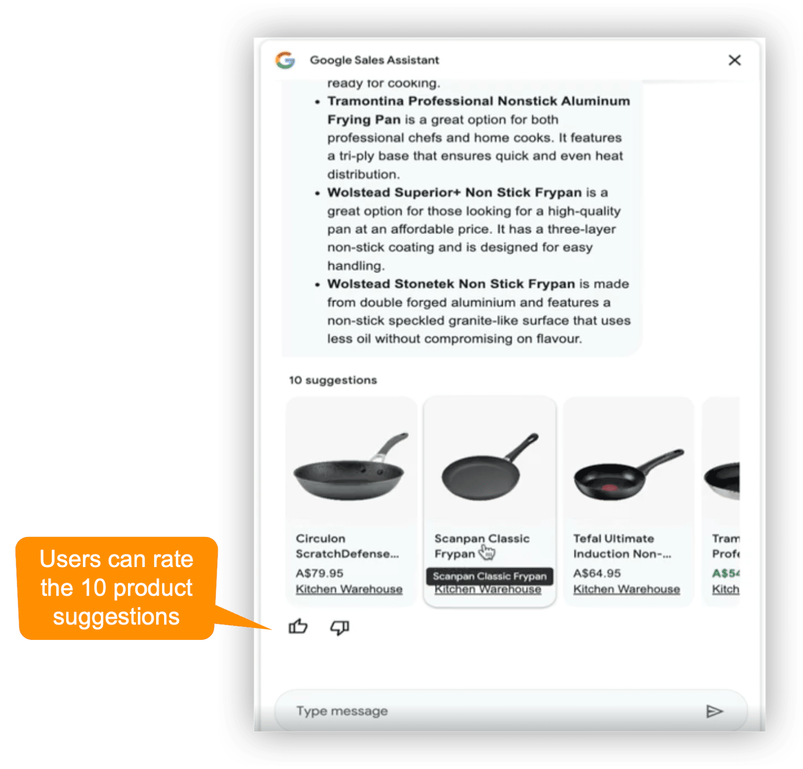 Google’s AI Sales Assistant- Users can rate the product suggestions