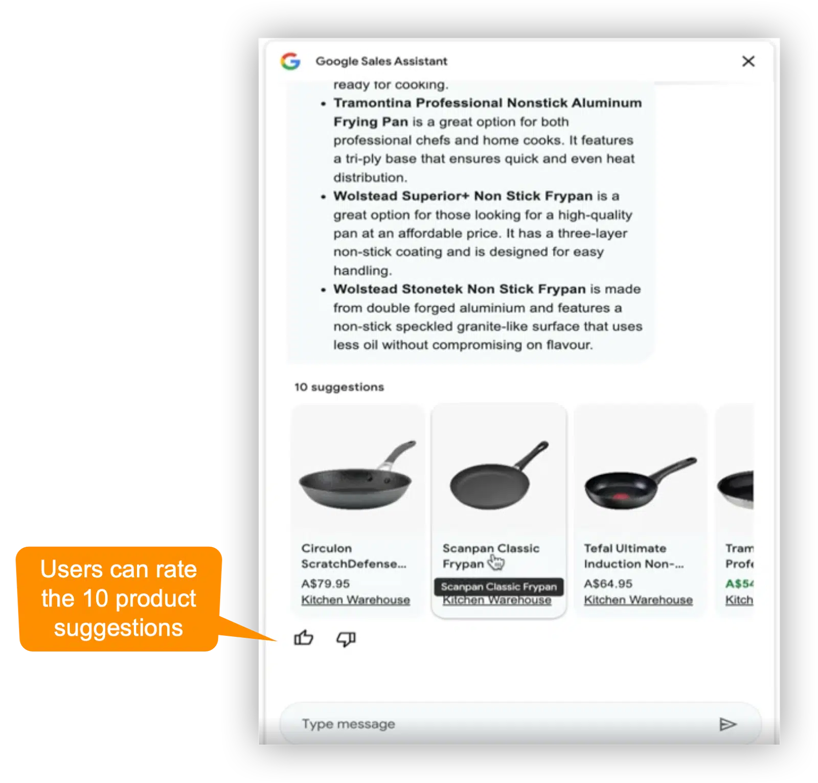 Google’s AI Sales Assistant- Users can rate the product suggestions