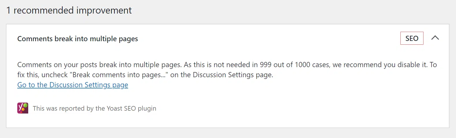 Yoast - Site health warning on paginated comments