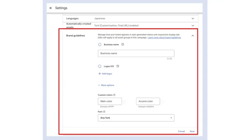 Setting options for Google Pmax