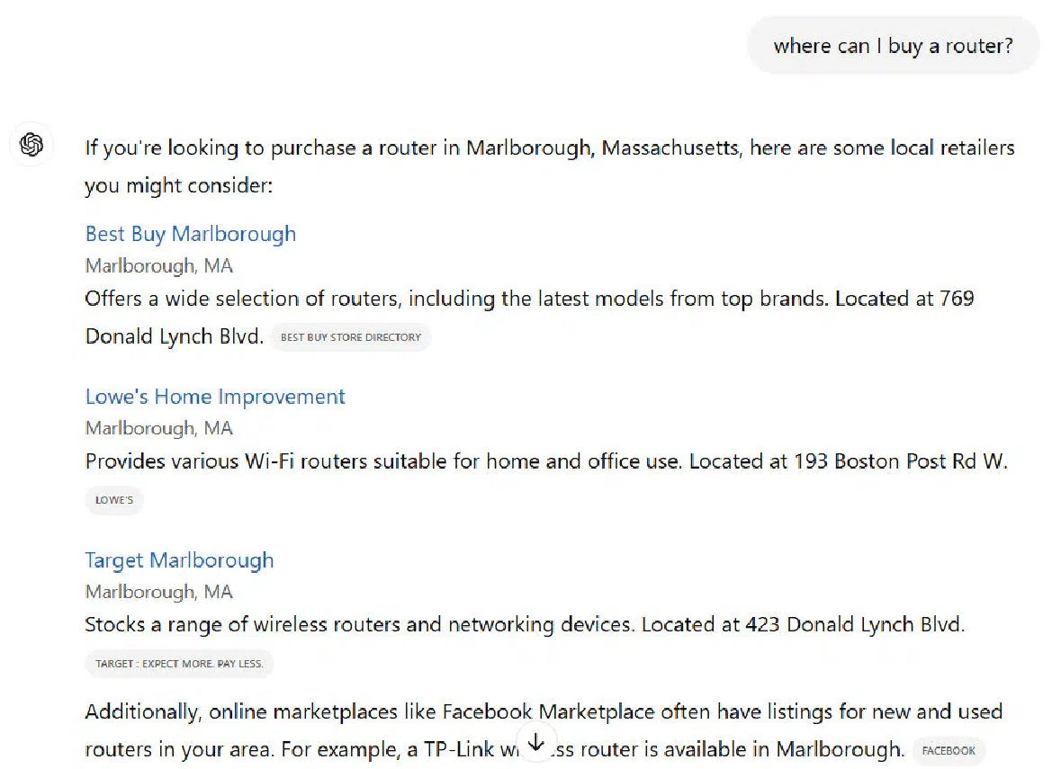 ChatGPT search - Where can I buy a router?
