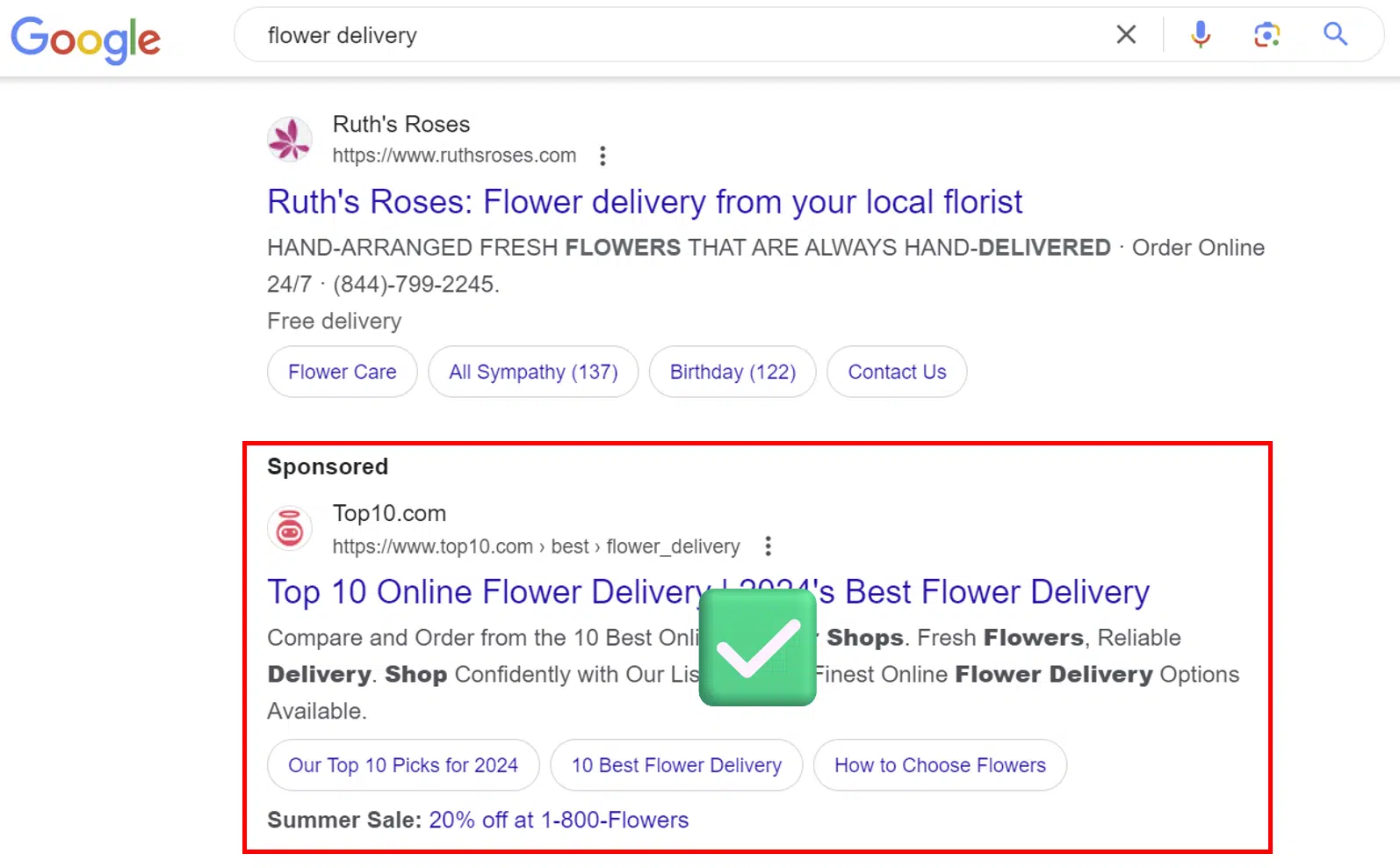 Flower delivery - Google Search ads