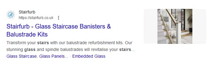 Google SERP - glass staircase listing with image