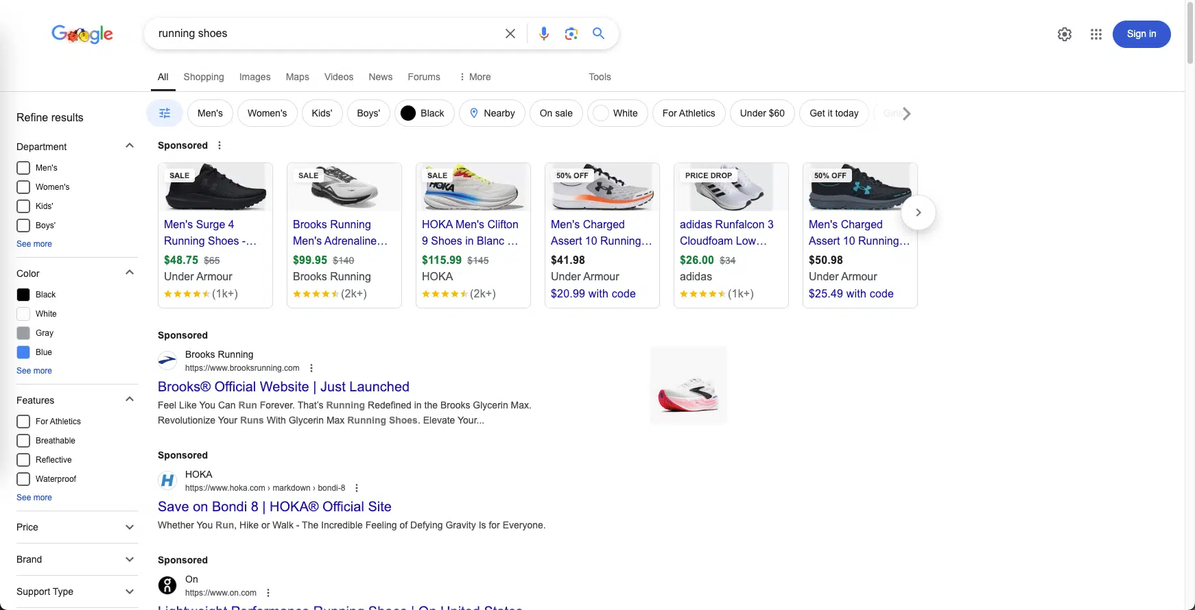 Google search - running shoes