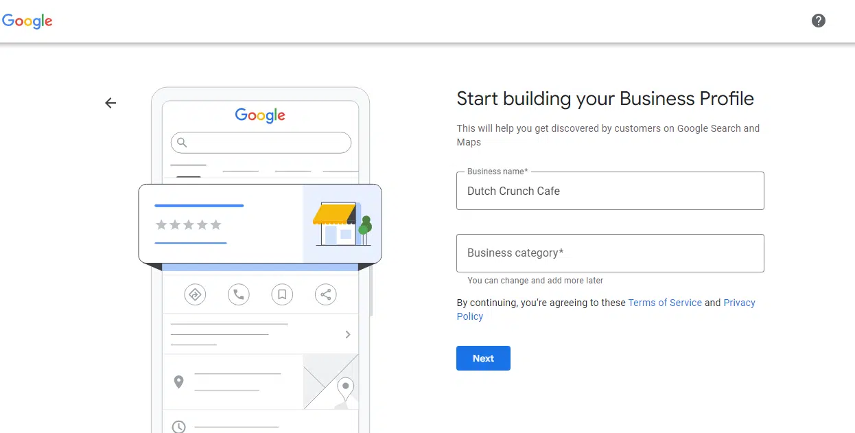 Google - Start building your Business Profile