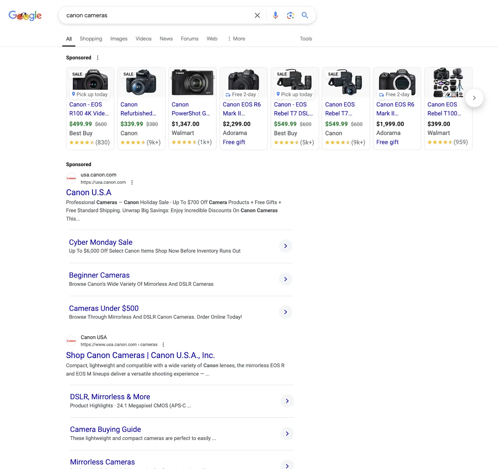 Google search - canon cameras