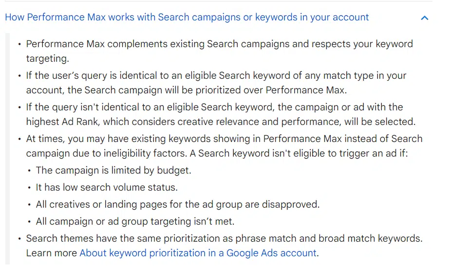 How Performance Max works with Search campaigns