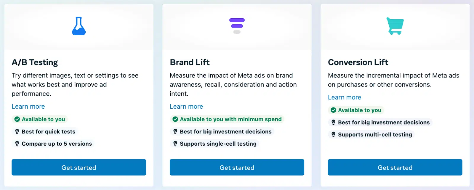 Meta advertising - experimentation options