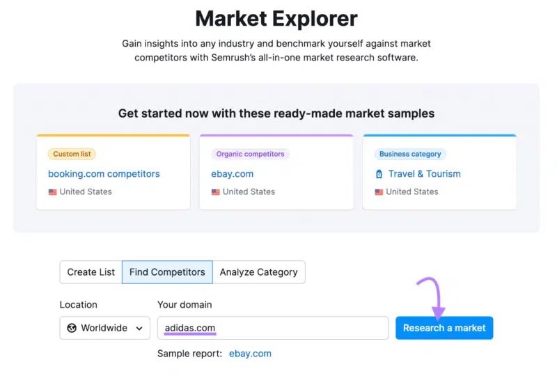 Market Explorer - Semrush tool