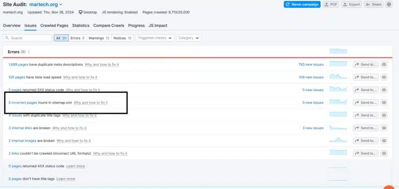 Semrush Sitemap Errors