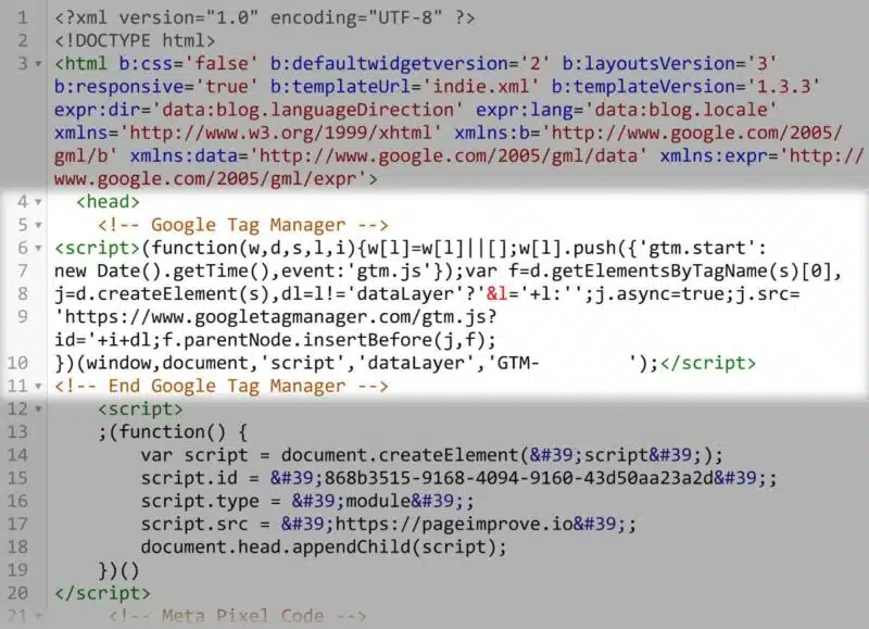 Paste Google Tag Manager snippet code