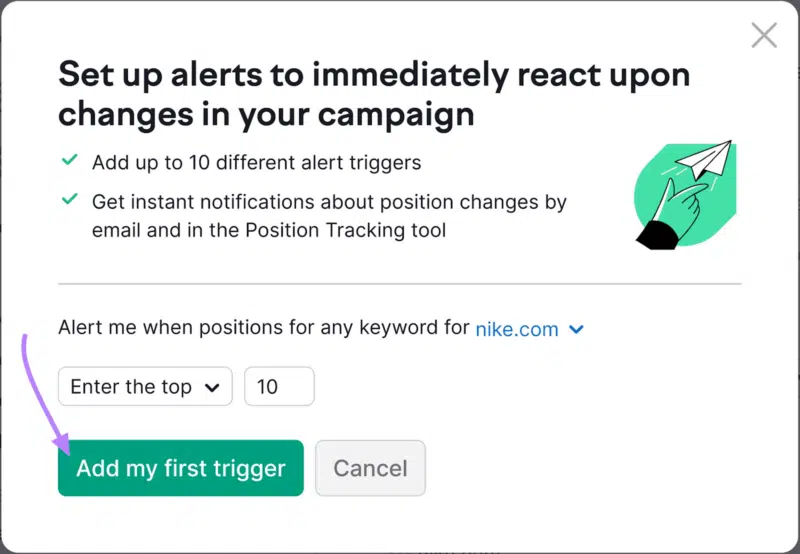 Set up alerts - Semrush Position Tracking