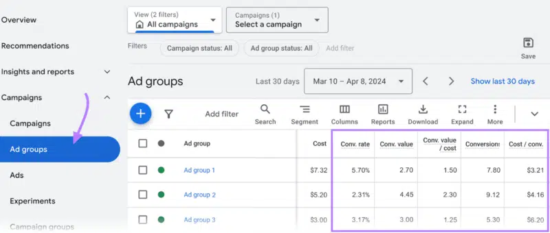 View Ad groups under campaigns - Google Ads