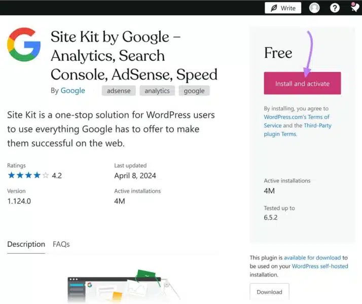 Install Site Kit by Google plugin