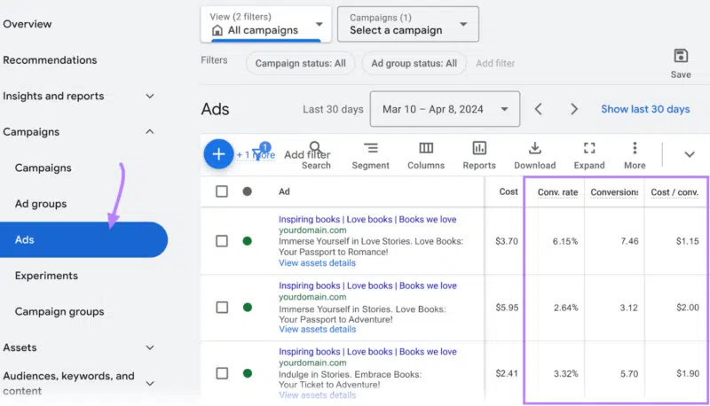 View individual ads - Google Ads