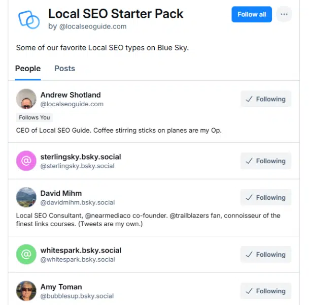 Local SEO starter pack on Bluesky