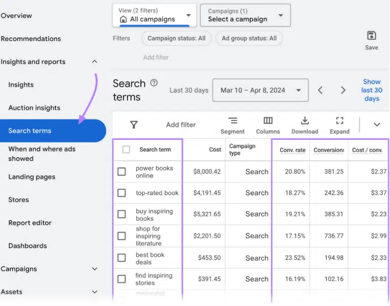 View campaign search terms - Google Ads