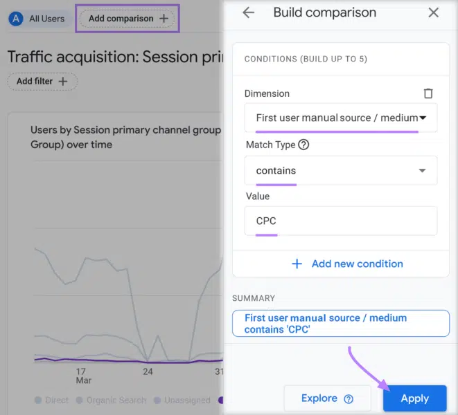 Compare acquisition by channel - Google Ads