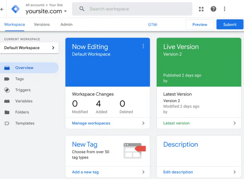 Google Tag Manager workspace