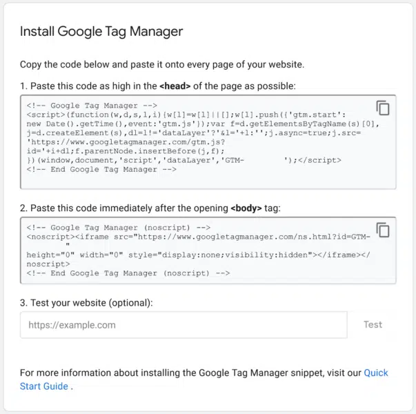 Install Google Tag Manager code