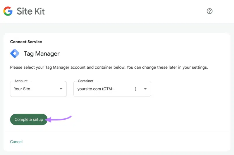 Connect Site Kit to Tag Manager