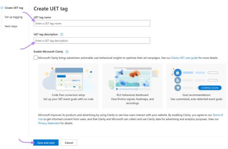 Create UET tag - Microsoft Ads