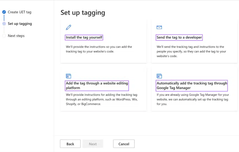 Options to set up tagging - Microsoft Ads