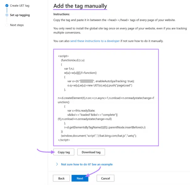 Add the tag manually - Microsoft Ads