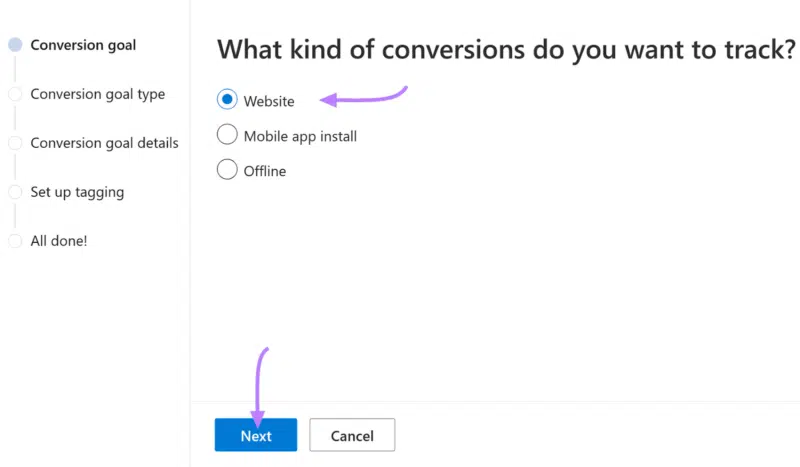 Conversion type selection - Microsoft Ads