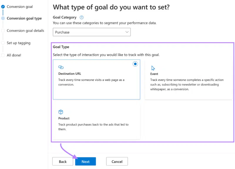 Set interaction type to track - Microsoft Ads