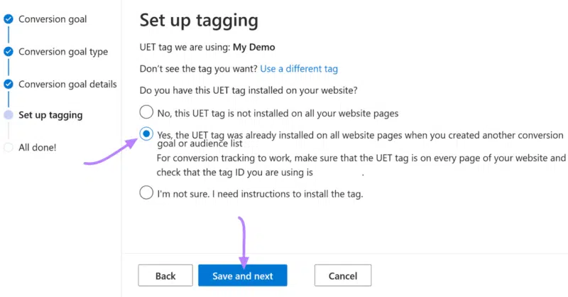 Confirm UET tag installation - Microsoft Ads