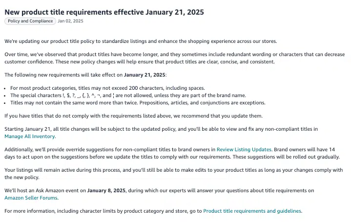 Amazon product title requirements