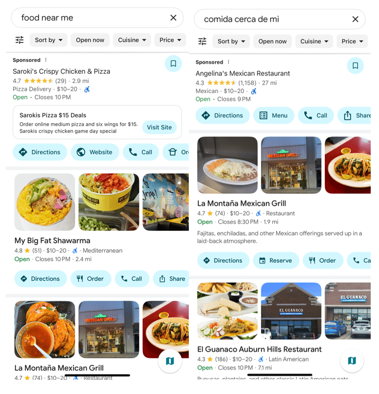 Food-related, Spanish-language searches