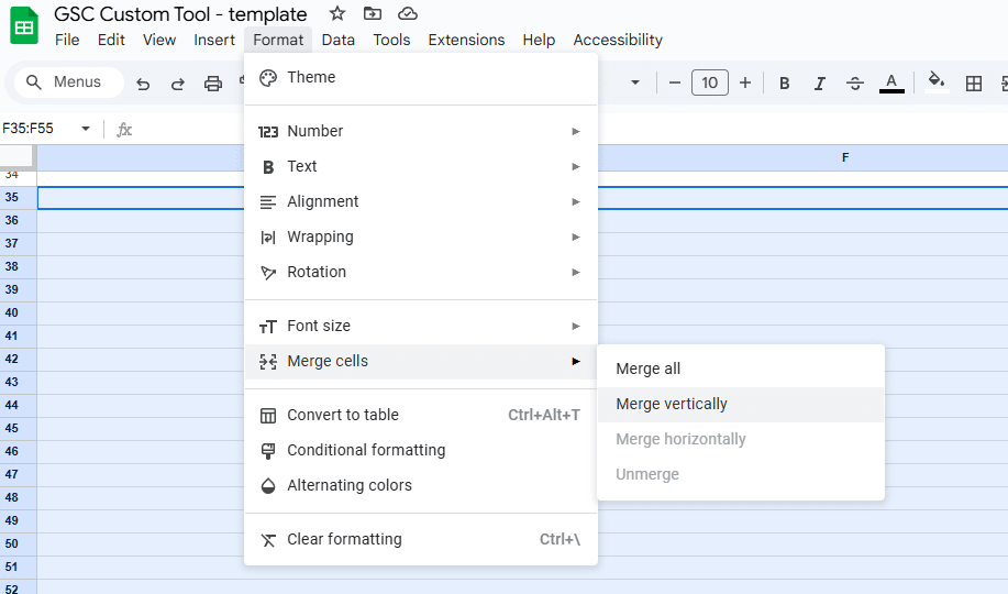 GSC Custom Tool - Google Sheets - Merging cells