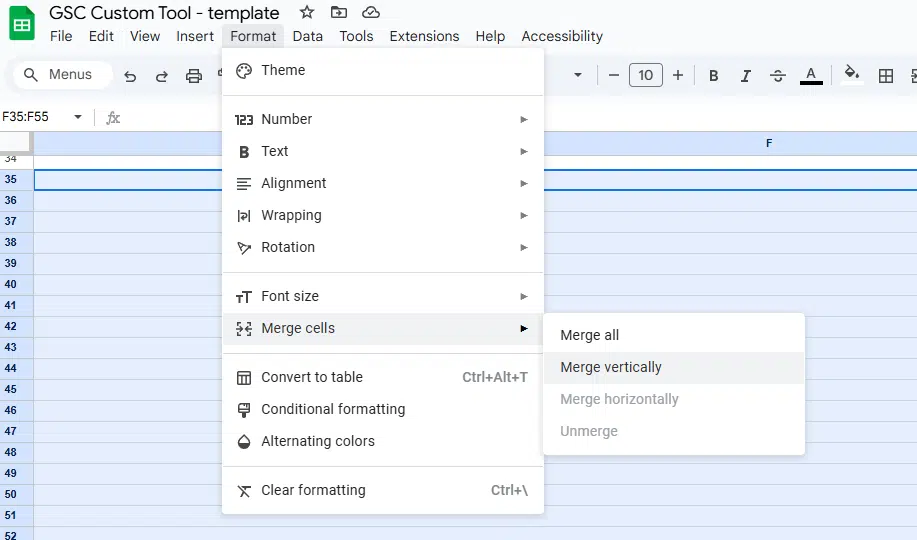 GSC Custom Tool - Google Sheets - Merging cells