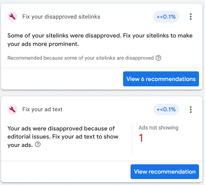 Google Ads - Disapprovals