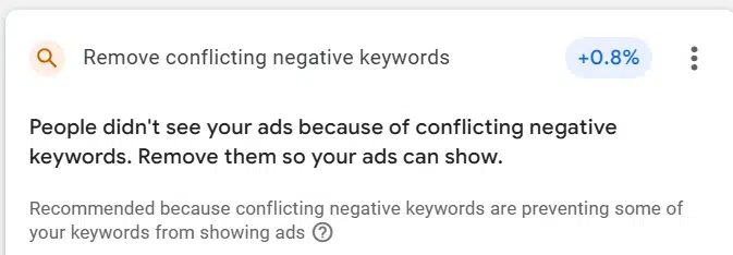 Google Ads - Remove conflicting negative keywords