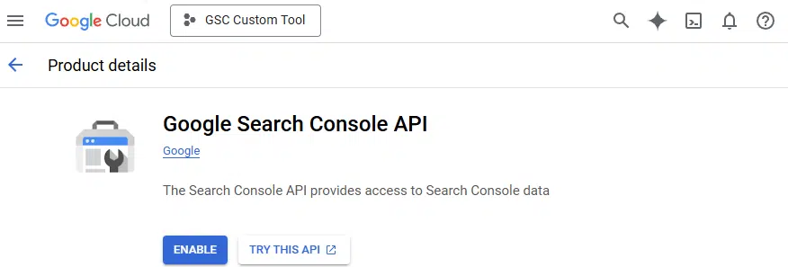 Google Cloud project - Enabling GSC API