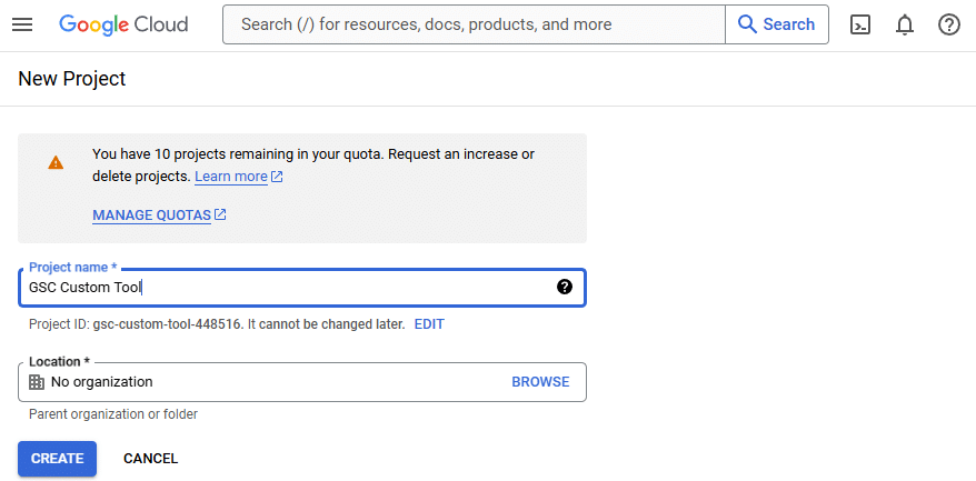 Google Cloud project - GSC Custom Tool