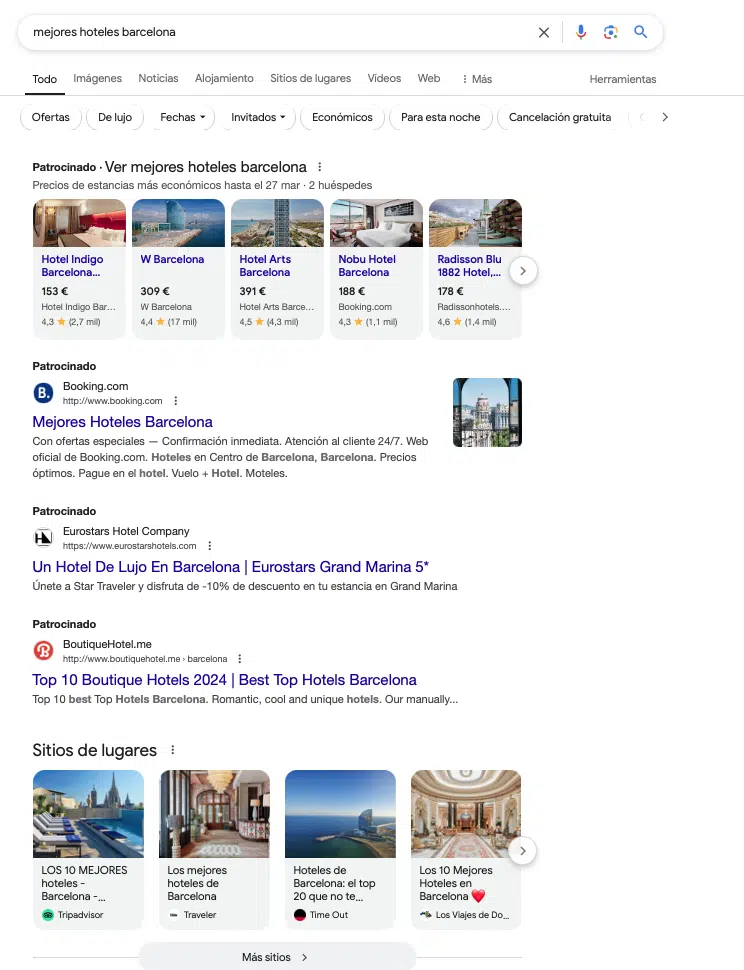 Google search - mejores hoteles en Barcelona