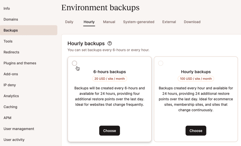 Schedule backups at a rate that makes sense for your clients with Kinsta.