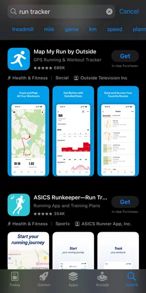 Searching 'run tracker' on App Store