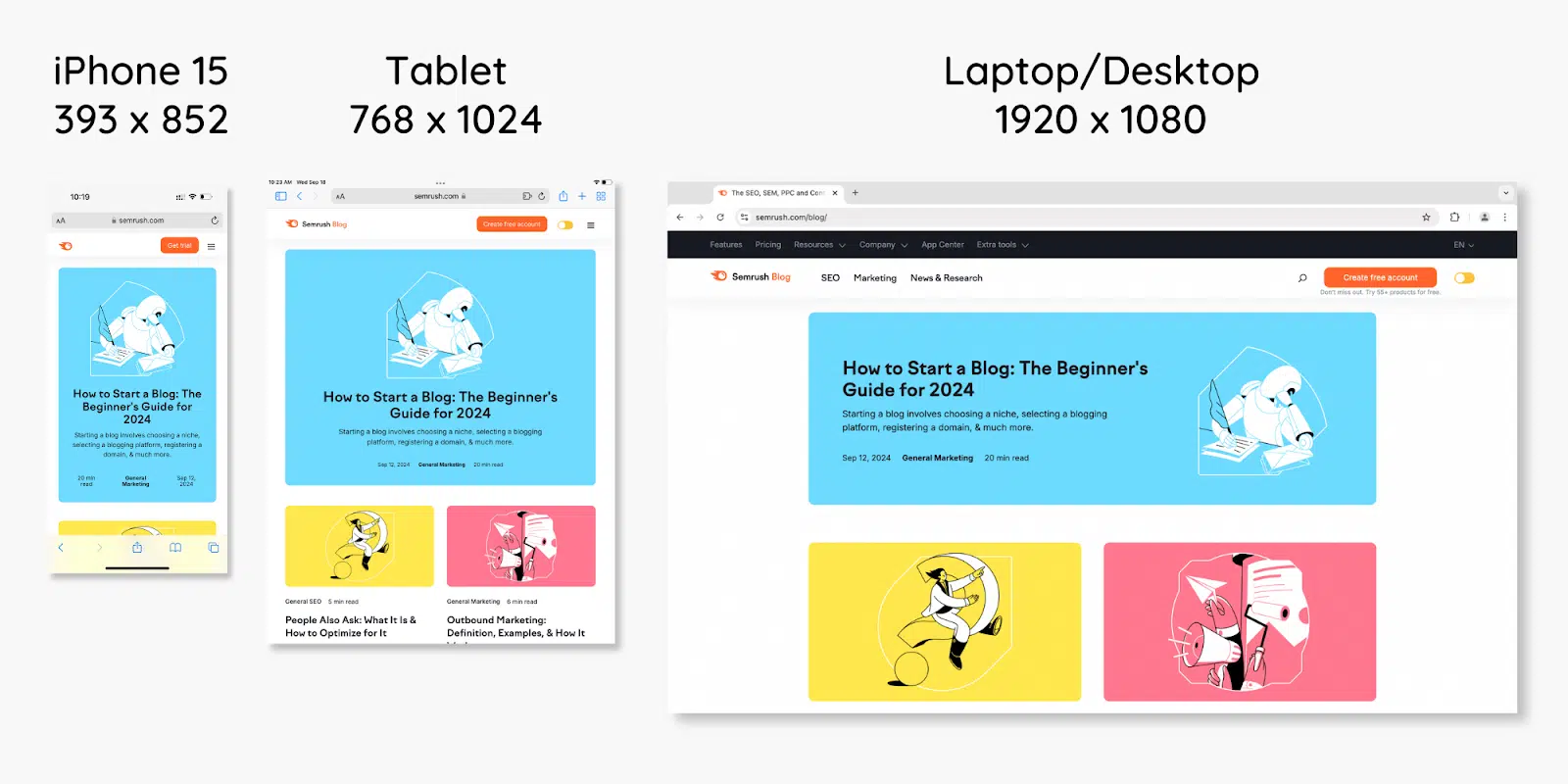 An illustration showing how website content automatically adapts to different screen sizes and devices