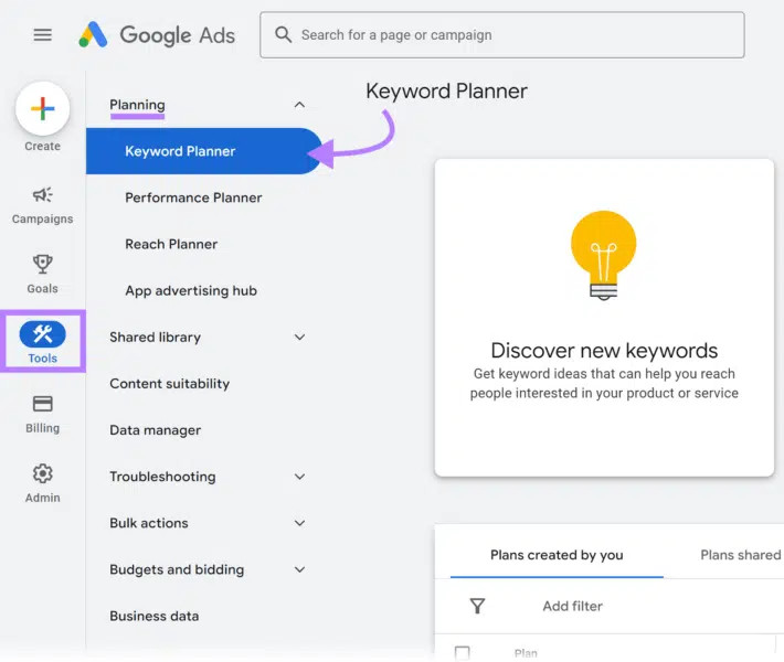 Open the Google Keyword Planner