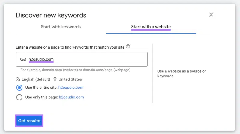 Discover new keywords in the Google Keyword Planner tool